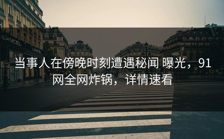 当事人在傍晚时刻遭遇秘闻 曝光，91网全网炸锅，详情速看